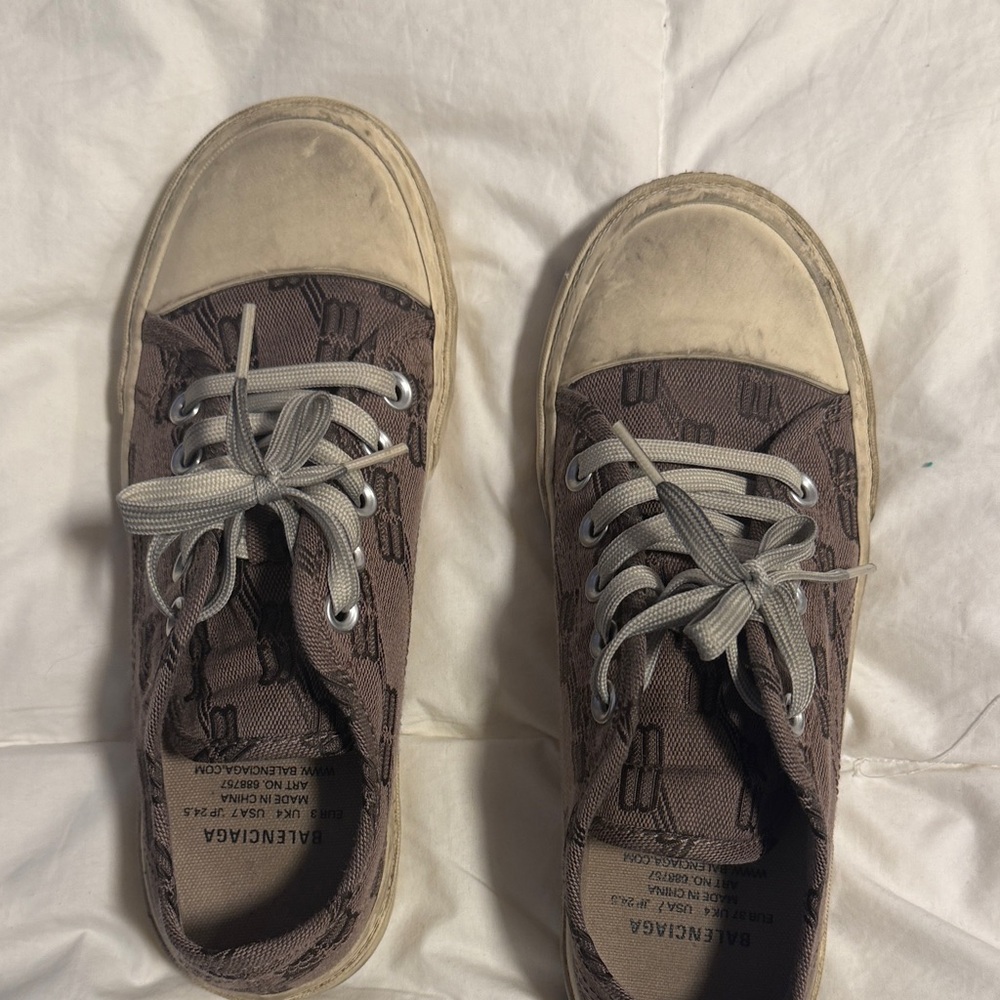 Balenciaga Brown Canvas Logo Low-Top Sneakers with Cream Soles